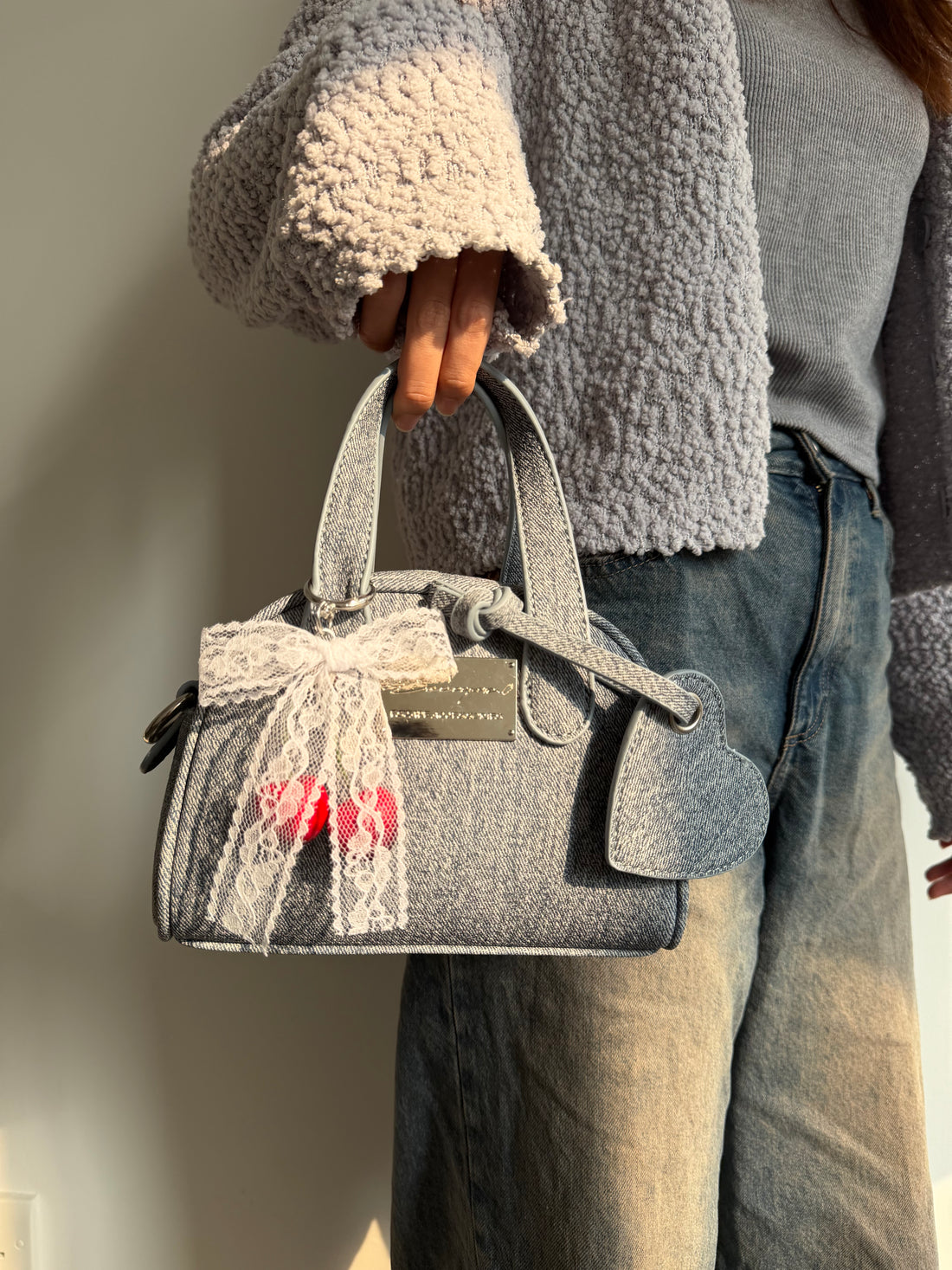 Japanese Denim Heart Boston Bag