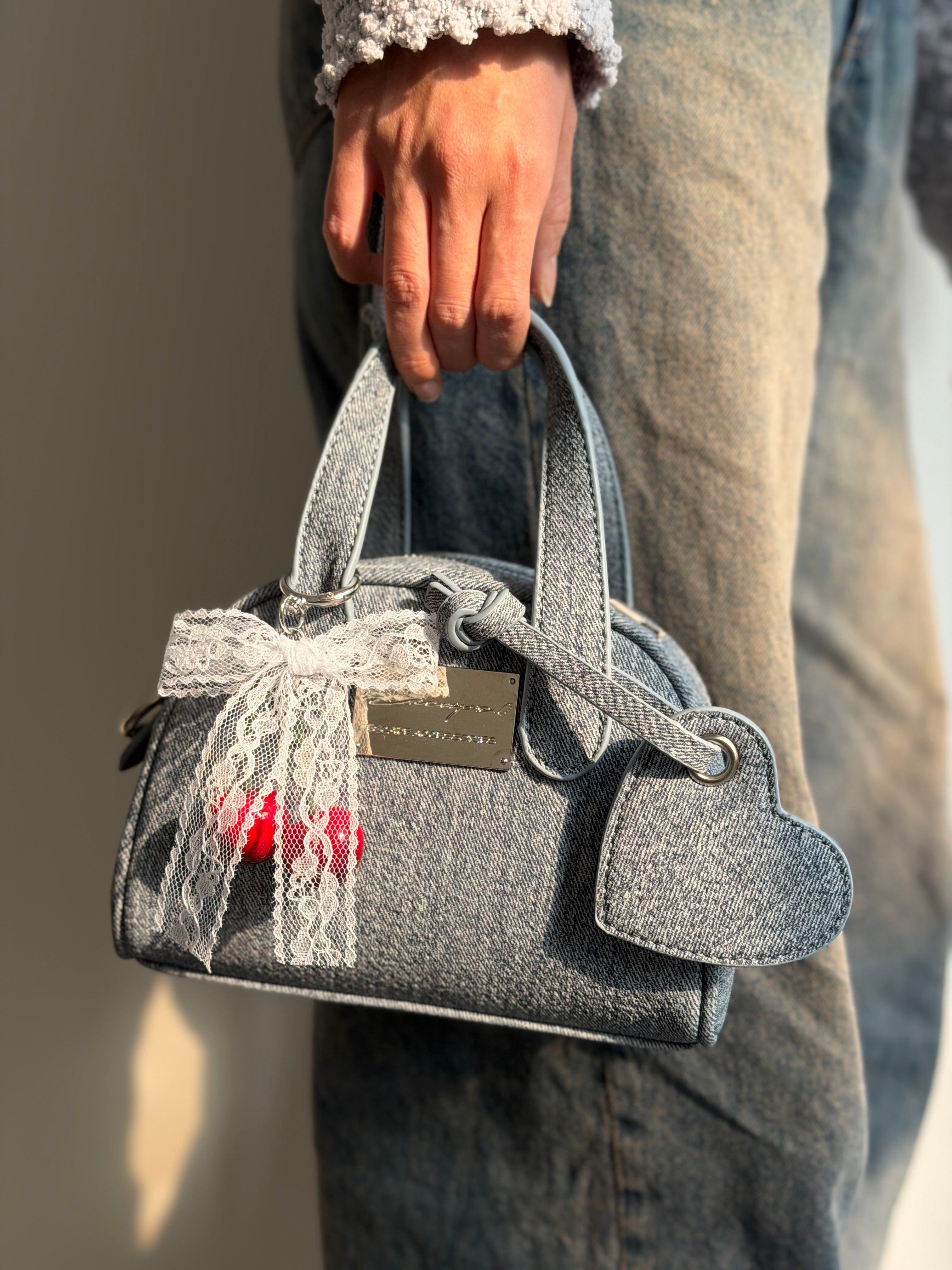 日系牛仔愛心手提包