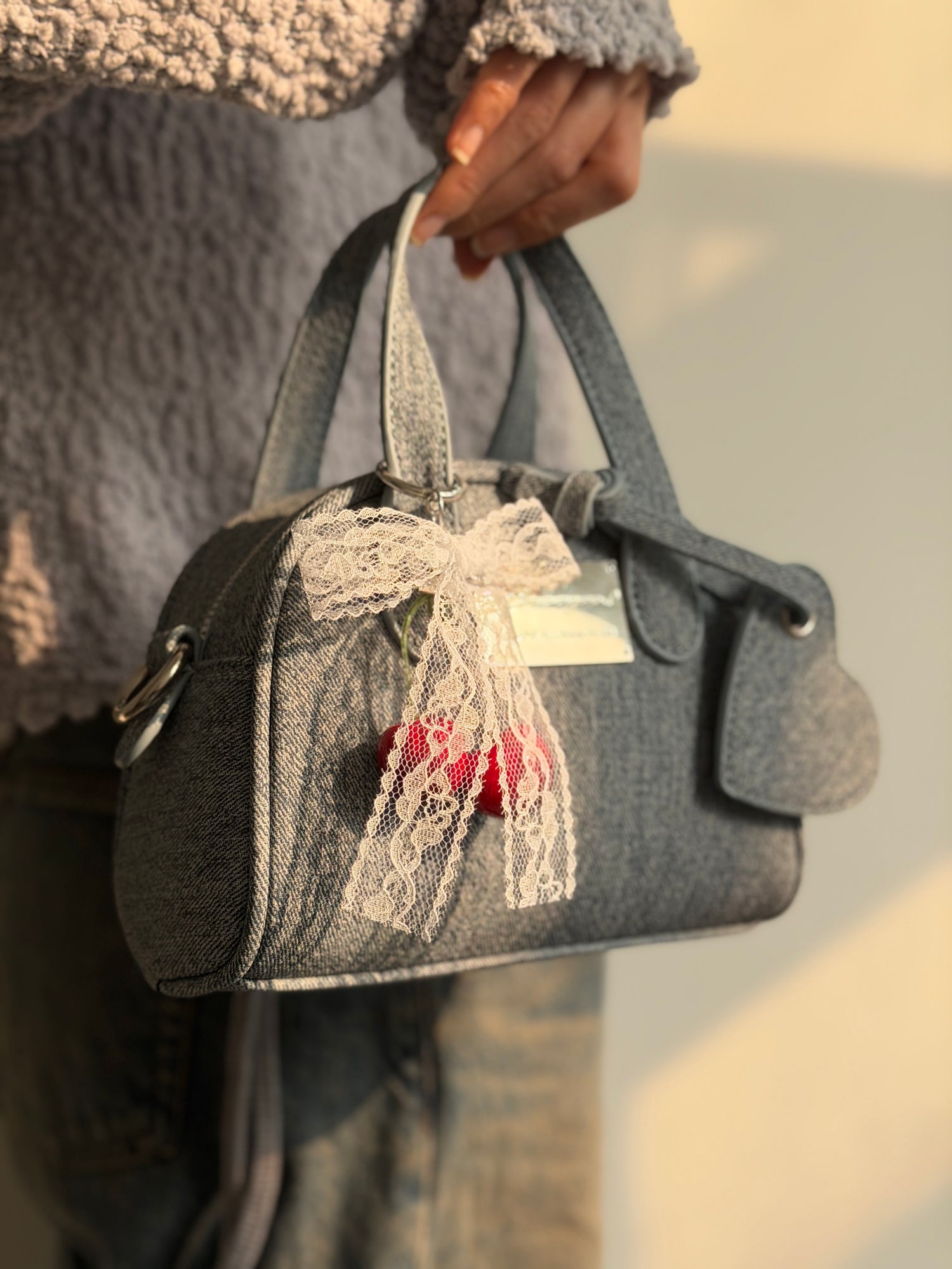 日系牛仔愛心手提包