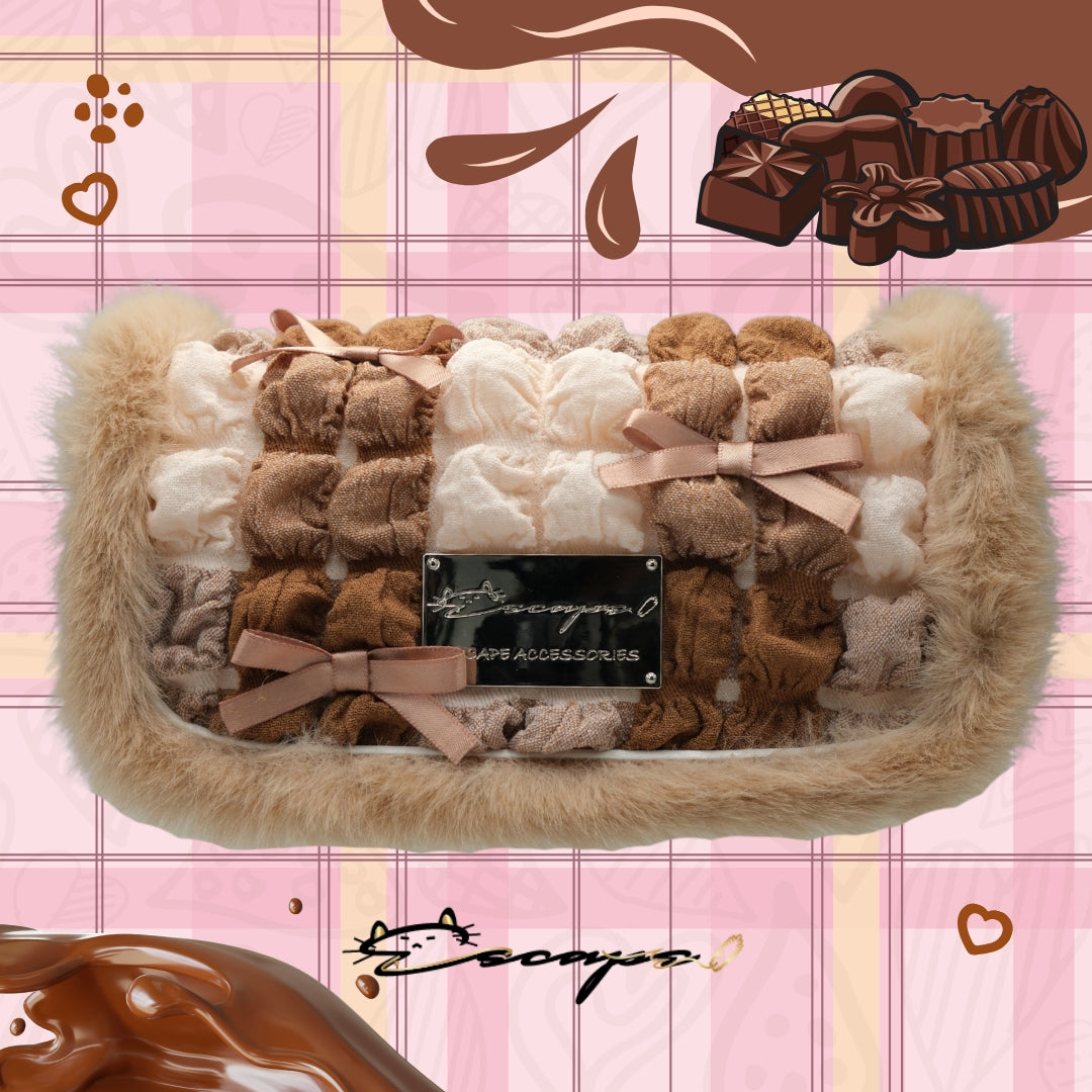 毛絨蝴蝶格紋系列-啡色 拼合包蓋