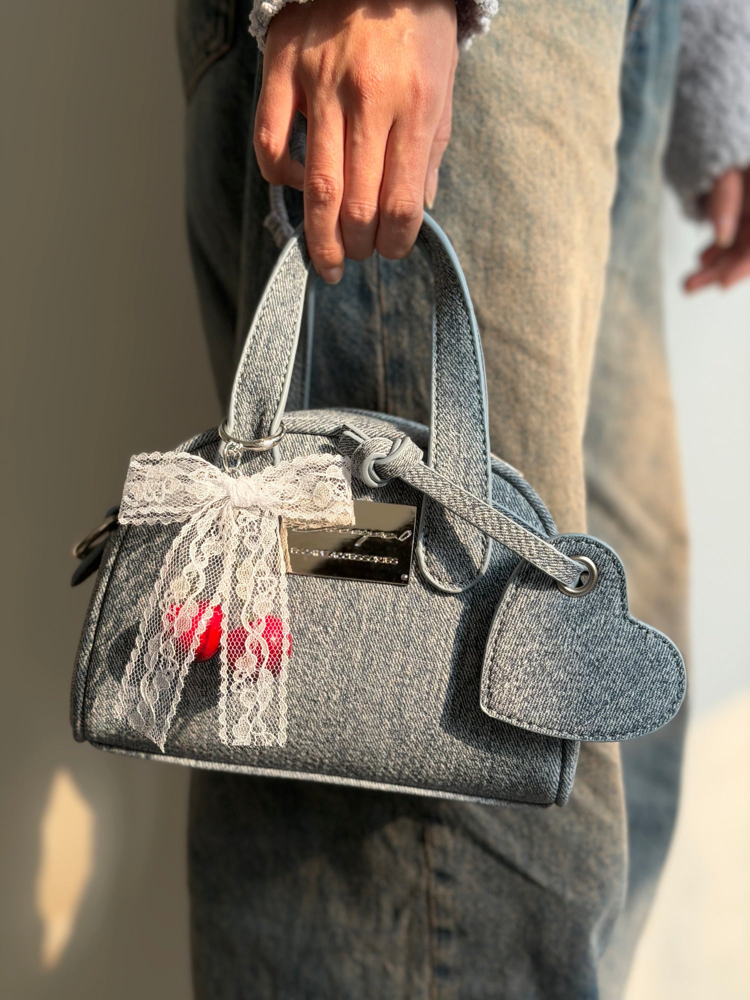 日系牛仔愛心手提包