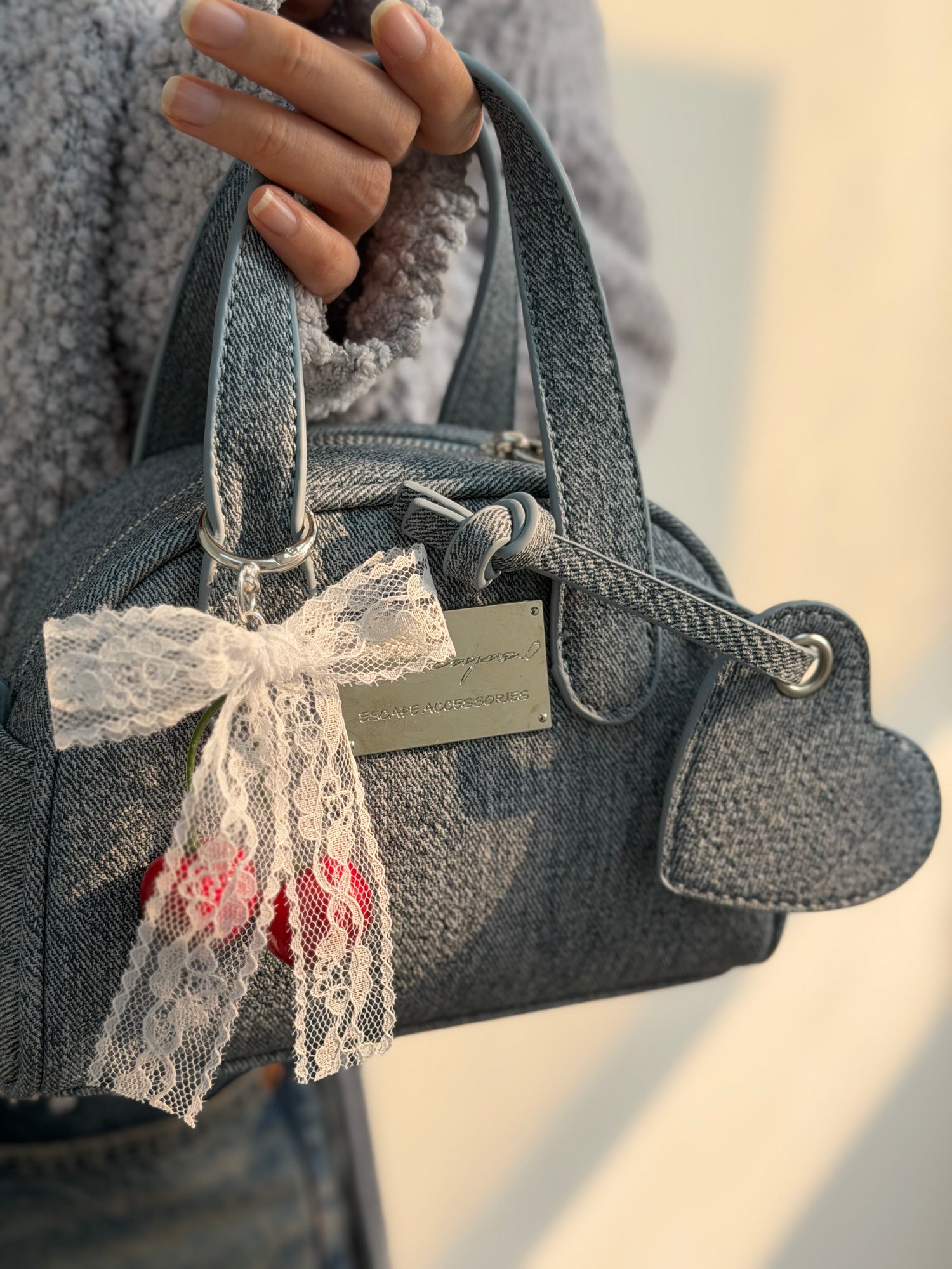 日系牛仔愛心手提包