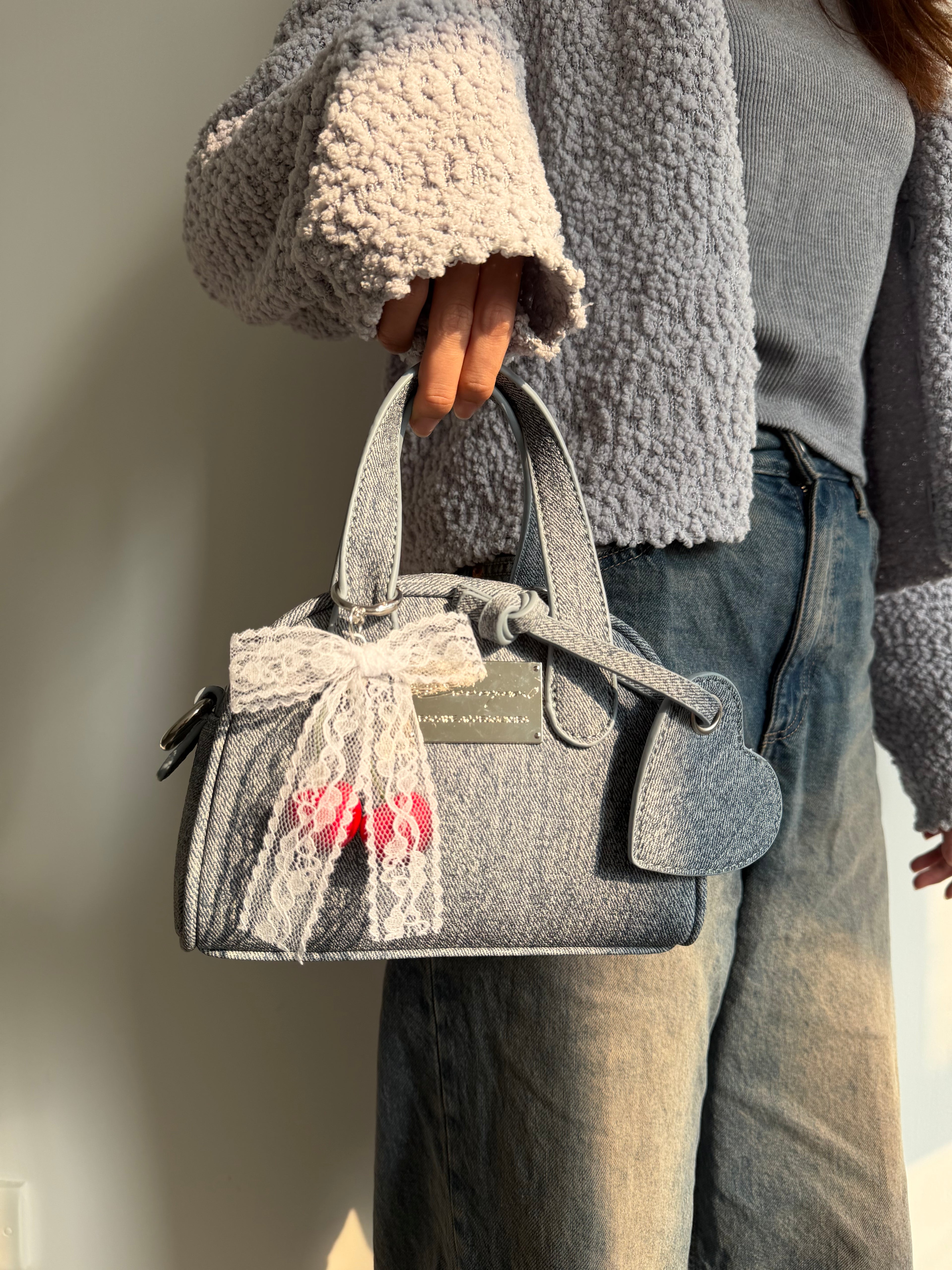 日系牛仔愛心手提包