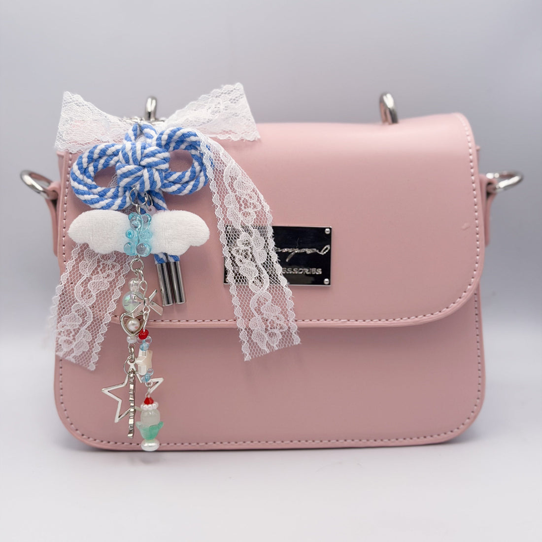 Heartbeat Duo: 3D Heart Bag Charm Chain Accessories