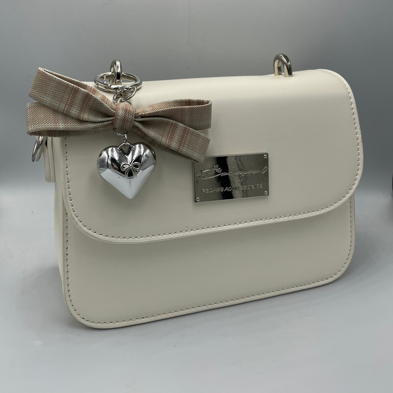 Plaid Ribbon Heart Bag Charm - Preppy Style Accessory