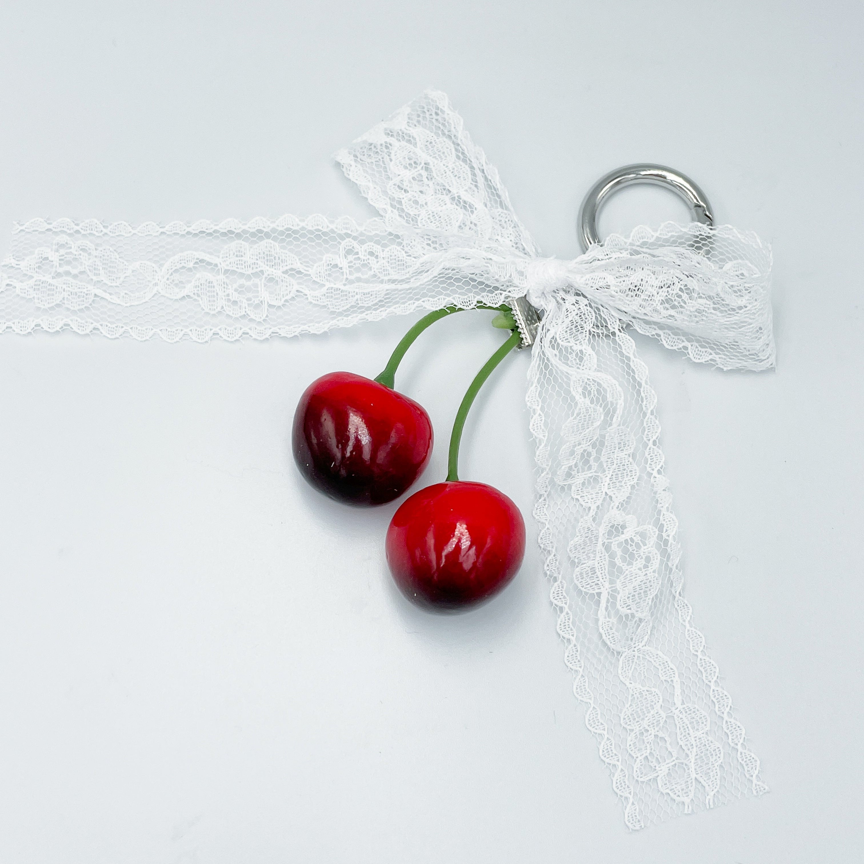 Lace Bow Cherry Keychain - Romantic Balletcore Charm